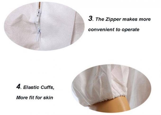 Non Irritating Disposable Coverall Suit Blood Repellent With Front Zipper