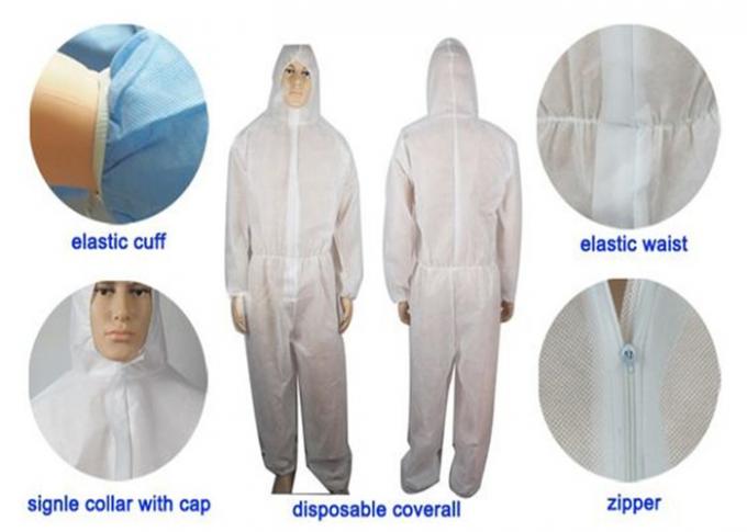 Chemical Resistant Disposable Hooded Coveralls , Flame Retardant Disposable Coveralls