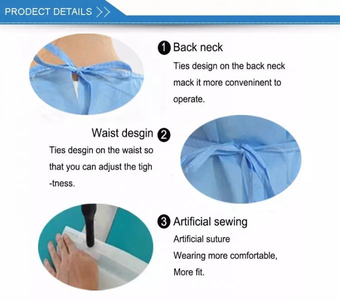 Waterproof Disposable Barrier Surgical Gown Three Layer Compound Non Woven Fabric Made