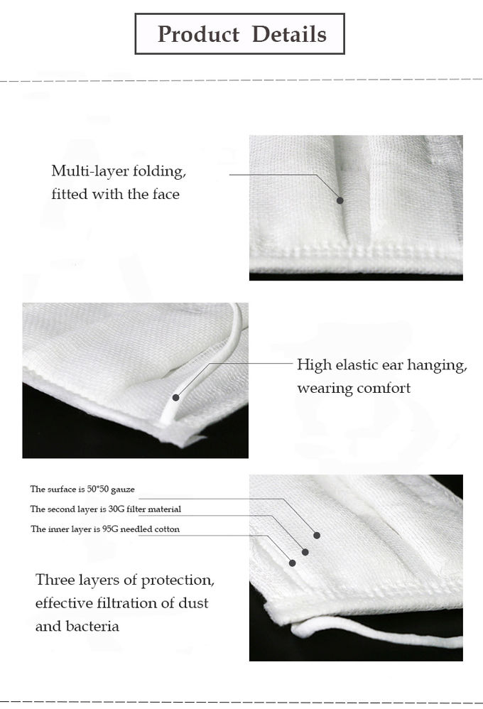 3 - Layer Disposable Face Mask High Elastic Ear Hanging Absorbs Hot Air