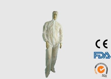 Front Zipper Closure Hooded Breathable Disposable Coveralls White Color