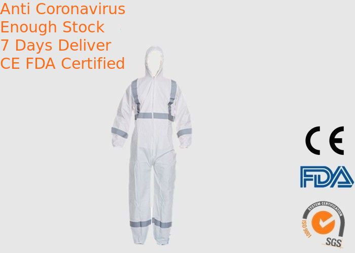Type 5 6 Disposable PPE Coveralls With Elastic Wrist / Waist / Ankle