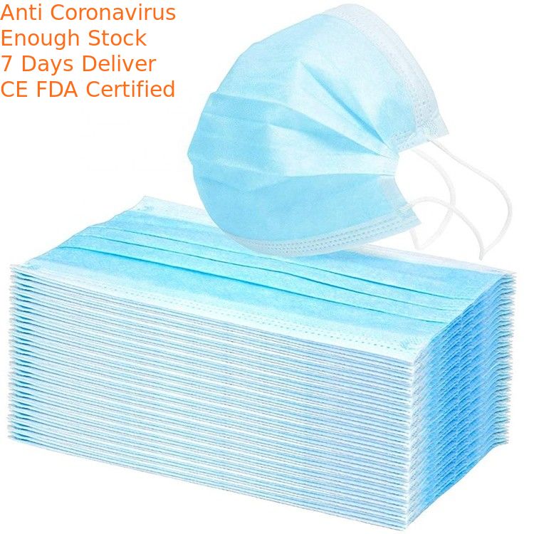 Blue Color Disposable Face Mask Weight 25 + 25 + 25gsm Respiratory Protection